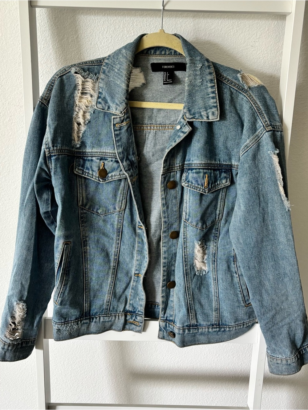 Forever 21 Light Blue Distressed Denim Jacket - Size Small